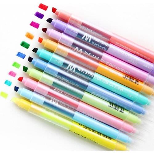 10pcs/set Multi Colored Erasable Highlighters Double Headed Kawaii Soft Fluorescent Pen Drawing Art Marker Pen School Stationery
