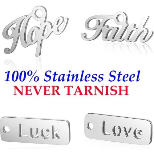 10 Pieces Dream Faith Happy Love Hope Tag Charm Wholesale 100% Stainless Steel High Polished DIY Jewelry Charms