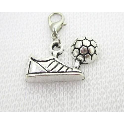 2018 New 50pcs/lot Silver Play Football Dangle Charms Lobster Clasp DIY Bracelet Necklace Pendants Jewelry Hanging Charms