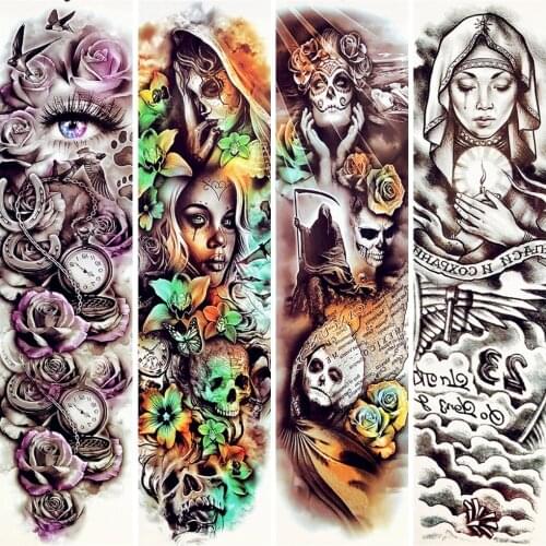 24 Designs Sexy Women Body Art Temporary Tattoo Arm Skull Compass 3D Eye Water Trasnfer Tattoo Women Girl Flora Legs Tatoo Men