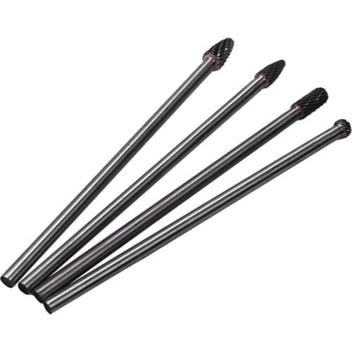 4Pcs Long Reach Rotary Burr Double Cut Tungsten Carbide Bit 1/4 Inch Shank 6 Inch Set