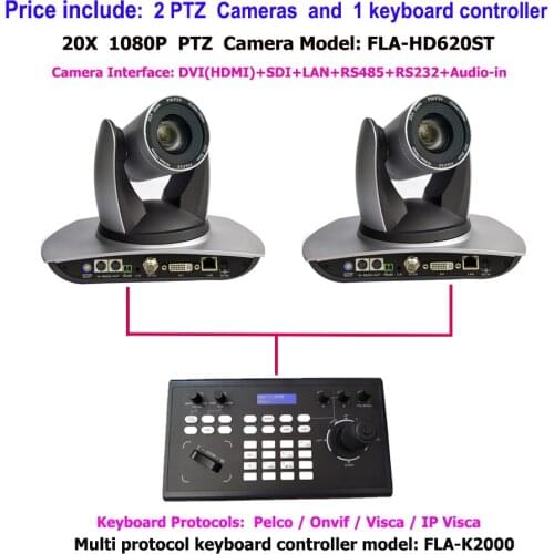 4D Joystick IP Controller Keyboard RS232 RS485 RS422 and 1/2.8 Inch 2MP PTZ DVI SDI IP Camera 20x Zoom for Live Steaming