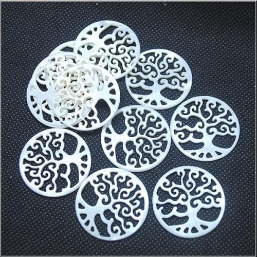 5pcs natural shell pendants mother of pearl tree shape flower shape size 30mm white color round shape more diy beads