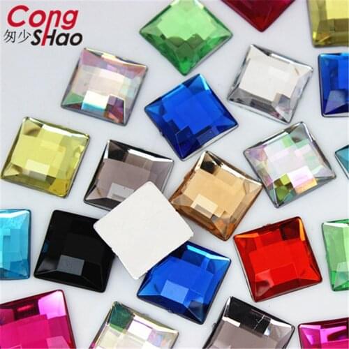 50PCS 14mm Square shape Colorful flatback Acrylic AB rhinestone stones and crystals For DIY costume jewelry Accessories WC788