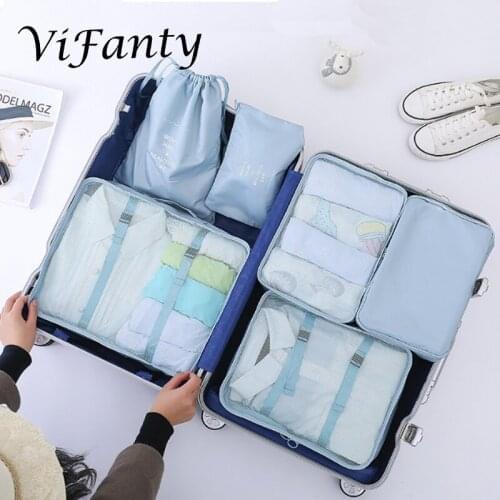 Vifanty 6 Set Packing Cubes,Various Sizes Travel Luggage Packing Organizers with drawstring bag