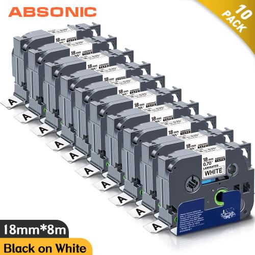 Absonic 10PCS TZe241 18mm Black on White TZe-241TZ-241 Printer Ribbon Compatible for Brother P-touch TZe 241 Printer Tape Label