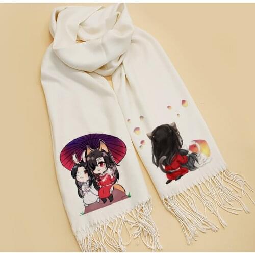Anime Tian Guan Ci Fu Cosplay Costumes Hua Cheng Cosplay Xie Lian Scarf Print Beige Autumn Winter Tassel Scarves For Girls CS469