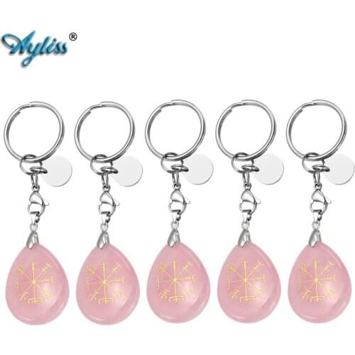 Ayliss Wholesale 1x/5x/10x Vegvisir Nordic Viking Odins Symbol Runic Compass Keychain Healing Gem Stone Pendant Key Chain Ring