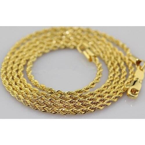18K Gold Twisted Rope Chain 23.6" 2mm Thin Womens Mens Necklace Classic Jewelry Gift