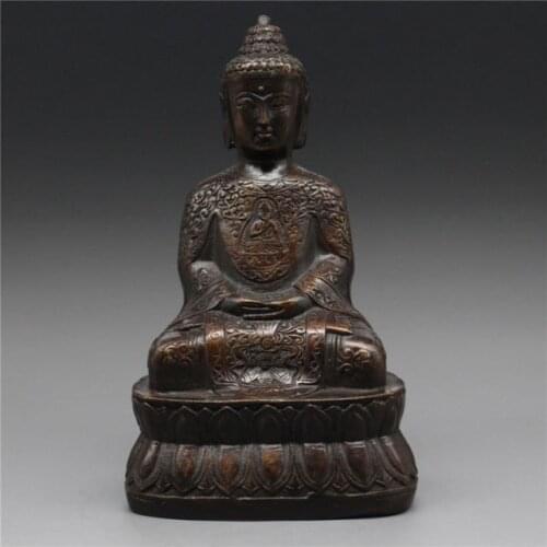 Decoration bronze factory Pure Brass Antique Elaborate Vintage Chinese Copper Buddhism Sakyamuni Buddha Statue