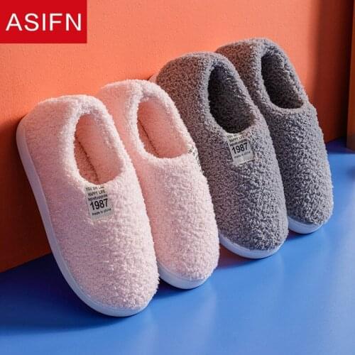 ASIFN Home Winter Womens Slippers Thick-soled Warm Household Cotton House Cotton Plush Bedroom Non-slip Zapatillas De Mujer