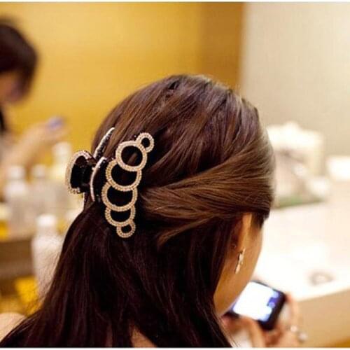 Geometric Hair Claws Clips for Women Black/Brown Rhinestone Large Circles Hairpins Crab Clamp Hair Accessories Headwear Gifts