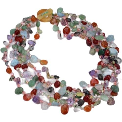 GG Jewelry 5Strands Agates Jades Crystal Jaspers Mix-Color Gems Stone Torsade Necklace