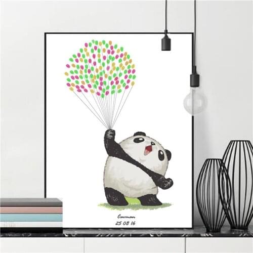 HAOCHU Personalized Fingerprint Canvas Painting Guest Book DIY Lovely Panda Kid Birthday Event Party Signature Anniversary Decor