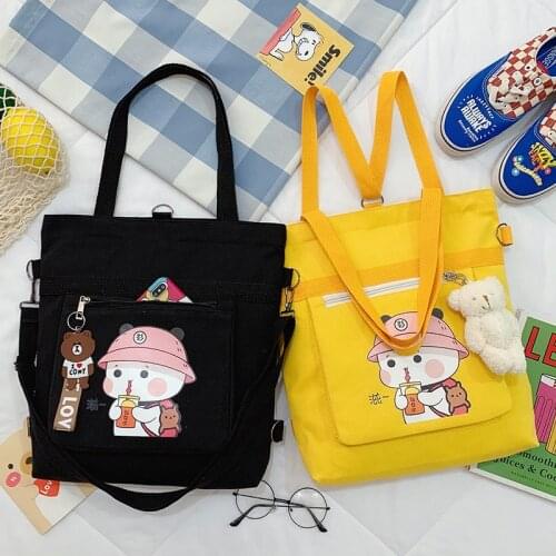PURFAY Canvas Cute Girl Shoulder Bag Kids Cotton Tote Shopper Bag Eco Reusable Schoolbag Cloth Messenger Bag
