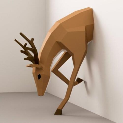 Art Crafts Diy Toys Deer on The Wall 3D Paper Model Statue Sculpture Deer Papercraft Wall Decoration Living Room Home Decor
