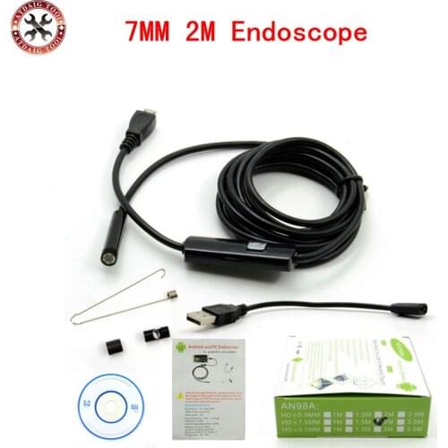 Best price Endoscope Waterproof 6LED Inspection Camera 2M 7mm Side Mirror,Hook,Magnet Set USB For Android PC