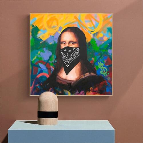 Famous Painter Van Gogh Canvas Painting Mona Lisa with Mask Poster and Prints Wall Graffiti Art Decorative Pictures Living Room