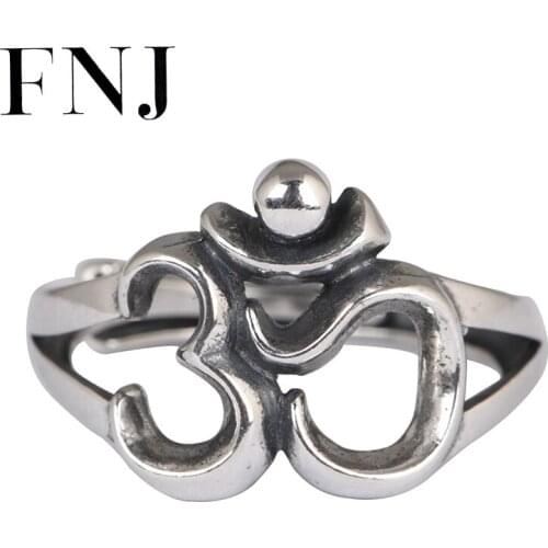 FNJ Buddha Ring 925 Silver Original Pure S925 Sterling Silver Rings for Women Jewelry Open Adjustable Size Hollow