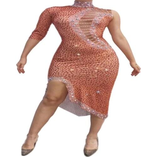 H156 Jumpsuit Drills Diamond Pearls Gem Slim Performance Costume Sexy Party Tight Asymmetric Sleeves Catwalk Model Show Club Dj