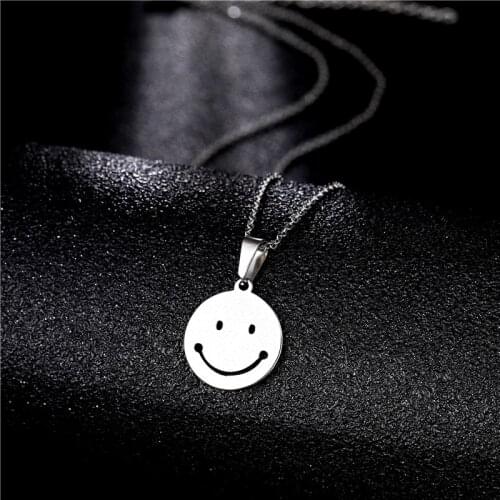 Stainless Steel Minimalist Jewelry Cute Smile Pendant Necklace Round Smile Face Choker