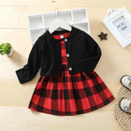 1-5Y Fashion Children Girls Clothing Sets Toddler Kids Girls Long Sleeve Cardigan Tops+Plaid Dress Autumn Outfits