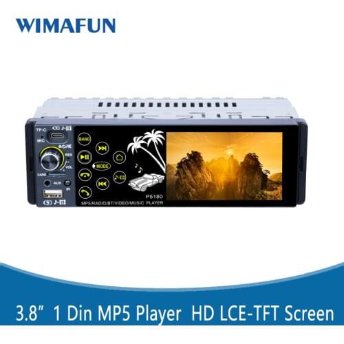 WIMAFUN GPS 1 DIN mp5 full touch screen 3.8 inch audio video player usb bluetooth, remote control stereo IPS screen car radio