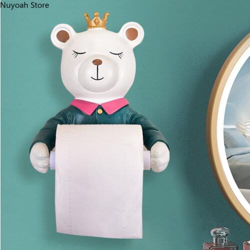 Cartoon Toilet Tissue Box Punch-free Cute Roll Tube Hanger Resin Animal Tissue Holder Creative Bathroom Decoration Accessories