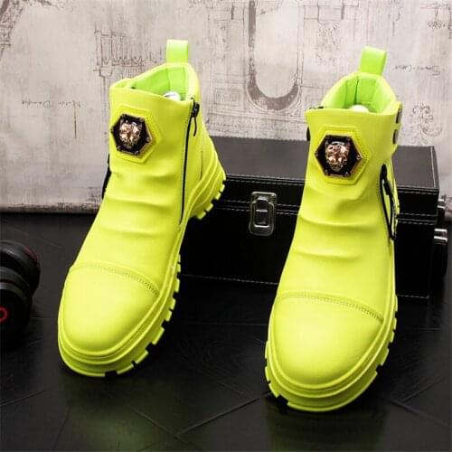 Autumn Fashion Leather Men Martin Shoes Green Punk Motorcycle Ankle Boots Zapatillas Hombre