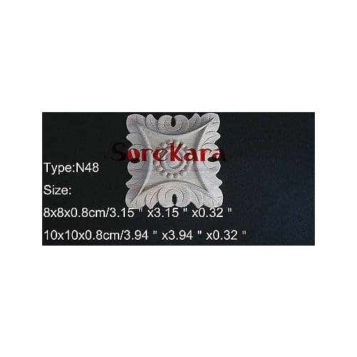 N48 -8x8x0.8cm Wood Carved Long Square Applique Flower Frame Door Decal Working carpenter