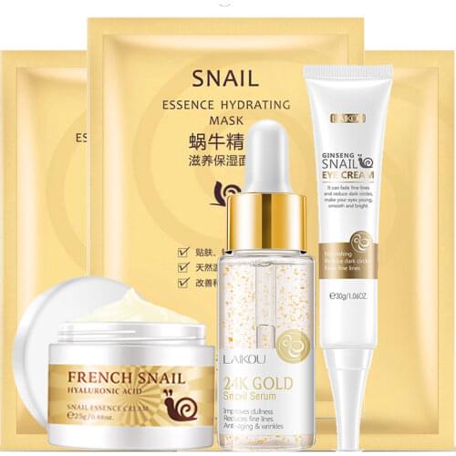 Face Skin Care Set Snail Collagen Essence Moisturizing Collagen Face Cream&Eye Cream&Face Serum & Facial Mask Beauty Makeup Set
