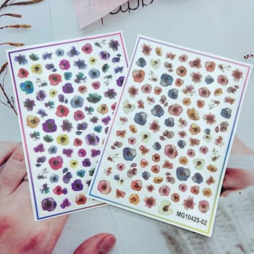 3d DIY Fashion New Arrival Japanese Style Nail Stickers Thin Back Adhesive Glue Fingernail Decals Colorful Wash Painting Flowers