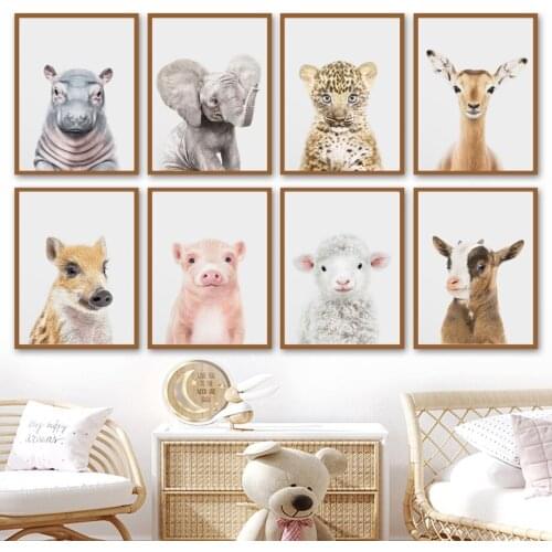 Cute Animal Hippo Deer Cow Sheep Donkey Pig Wall Art Canvas Painting Nordic Posters And Prints Wall Pictures For Kids Room Decor