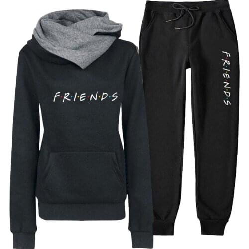 2021 New Women Fashion Sportwear Sets Black Printed Hoodies and Pants Two Piece Suits Casual Tracksuits Gym Set ensemble femme