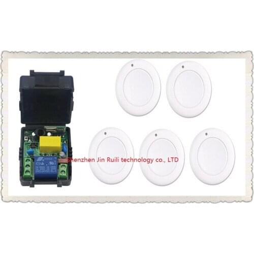 New multi-function output mode AC 220 V 1CH Wireless Remote Control Switch System Receiver & 5*White wall Panel Sticky Remote