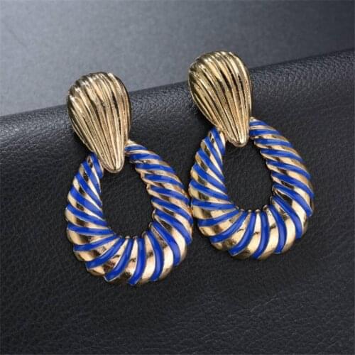 Charm Obvious Texture Gold Color Metal Large Earrings For Women Enamel Circle Earring Fashion Jewelry