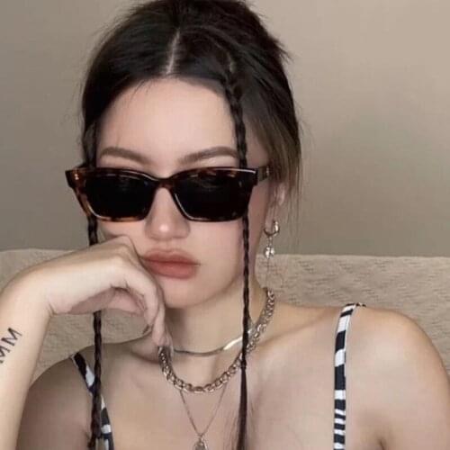 Trendy Small Rectangle Vintage Sunglasses Women Hippie Eyewear Luxury Designer Sun Glasses Ladies 90s Square Leopard Cute Shades