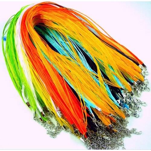 Organza Voile Ribbon rope necklace cord Clasp Lobster Necklace Cord Jewelry Findings 18" mix colors
