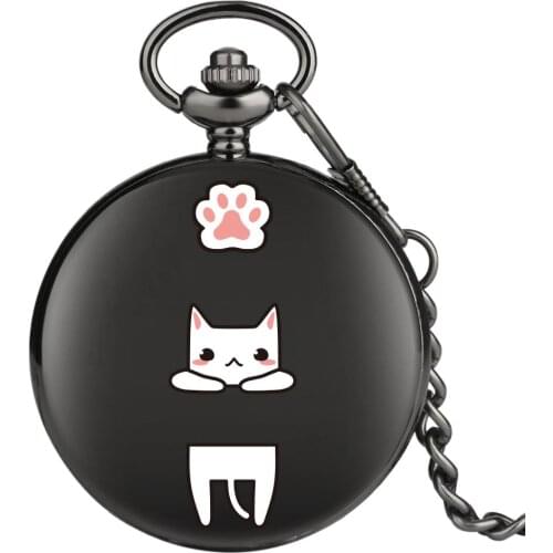 White Cat Necklace Male Pocket Watch cadenas de acero inoxidable para mujer Female Pendant Watches Cute Fob Clock orologio donna