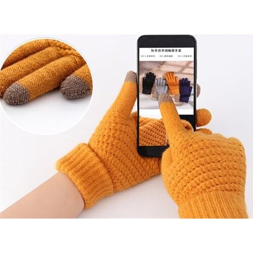 Womens Cashmere Wool Knitted Gloves Winter Warm Thick Touch Screen Gloves Solid Mittens For Mobile Phone Tablet Pad