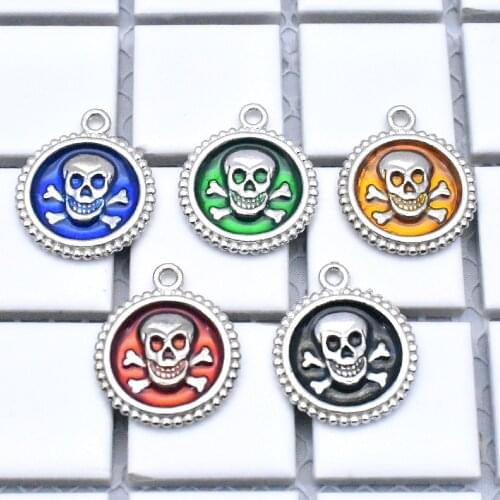 NEW 5Pcs/lot 27x22x3mm Five Colors Plated Skull Charms Pendant For Making DIY Handmade Necklace/Bracelet/Earring Jewelry