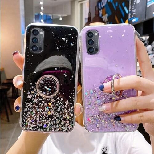Luxury Ring Bling Glitter Silicone Phone Case For Oppo Reno 4 3 2 Ace Pro Find X2 RX 17 15 Neo F 12 11 Ultra-thin Sequins Cover