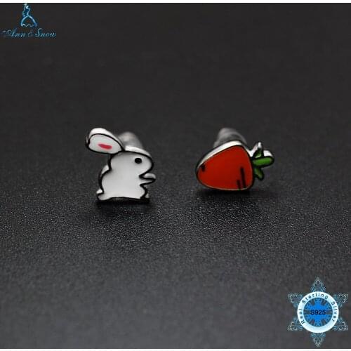 Ann & Snow 925 Sterling Silver Darling Rabbit And Carrot Stud Earring White Enamel Compatible with Jewelry Special Store