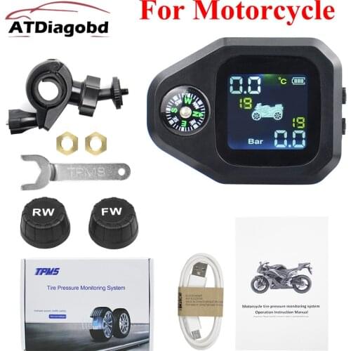 Motorcycle TPMS Solar Power Tire Pressure Monitoring Alarm System USB Charging Waterproof Wireless TPMS With 2 Sensors