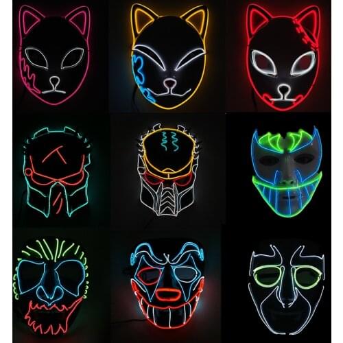 Halloween Scary Joker Alien Predator EL Wire Mask Horror Costume Accessories Luminous LED Mask Anime Mascara