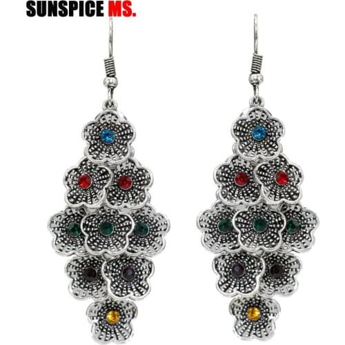 SUNSPICE MS Retro Vintage Gypsy Grape Dangle Earrings For Women Bohemia Antique Silver Color Ethnic Festival Jewerly Indian Gift