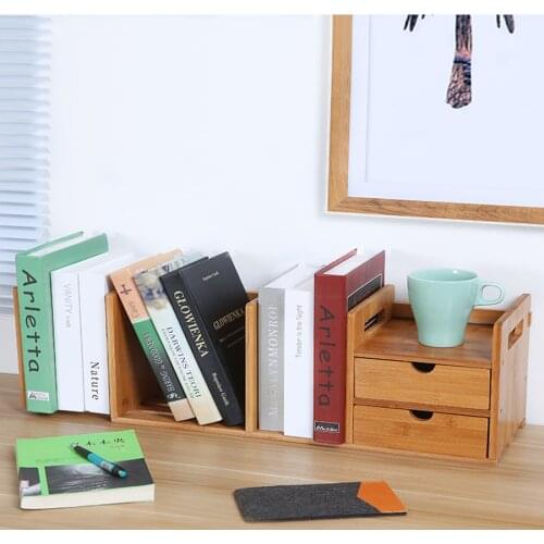 Telescopic Bookshelf Desktop Shelves Office Storage Rack Simple Student Bookshelf Desktop Bamboo Bookshelf