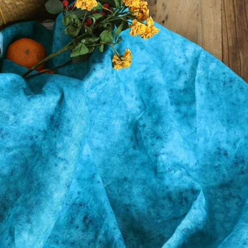 High quality ramie fabric Blue digital printing tissu High grade dress Robe cheongsam material