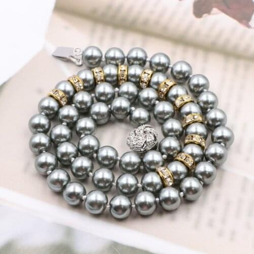 Vintage Fashion Glass Shell Pearl Jewelry Set for Women Clear Crystal Top Elegant Party Gift Costume Sets Accessories 18" B125