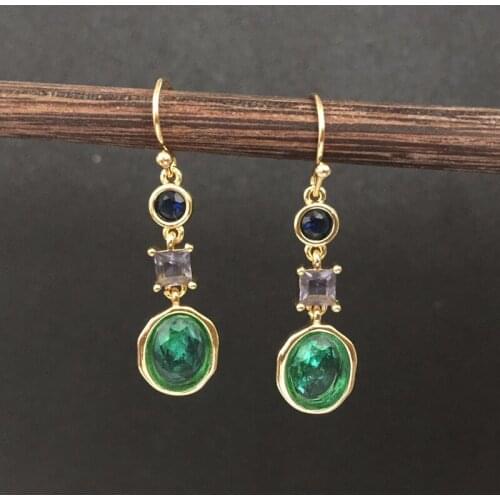 Vintage Small Dangle Earrings for women Gold Color Stone Zircon Water drop Earring Purple Green Vintage Ethnic Indian Jewelry